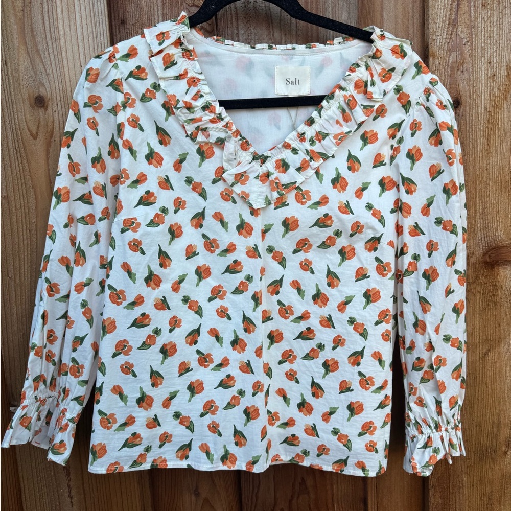 NWT Salt Women's Floral Ruffle Top - Orange and White